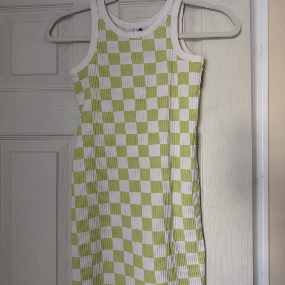 Old Navy Green & White Ribbed Green & White Checkered Dress Girls Size 8 Medium